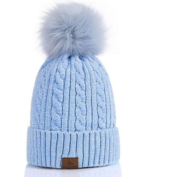Page One Other - Girls Light Blue Winter Pom Pom Beanie Hat 4-10 Years
